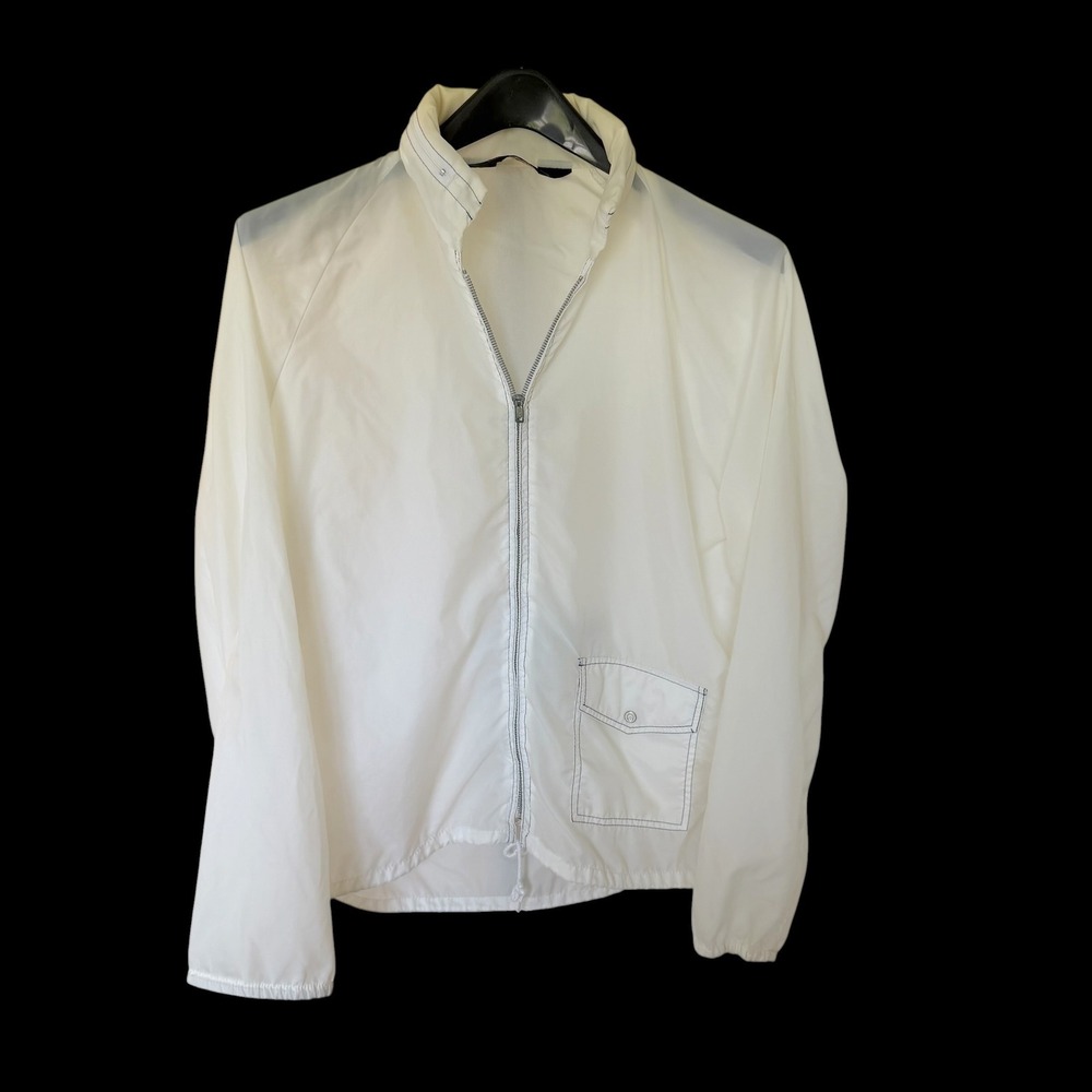 Vintage Sears White Nylon Windbreaker Jacket Full Zip Mock Neck Medium
